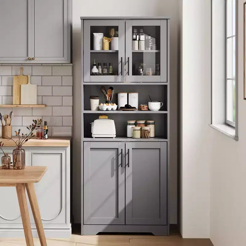 Coolmee Armoire de rangement haute de 170 cm, meuble de salle de bain avec 4 portes et étagères réglables, armoire de cuisine, buffet pour salon ou salle à manger