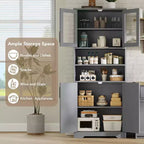 Coolmee Armoire de rangement haute de 170 cm, meuble de salle de bain avec 4 portes et étagères réglables, armoire de cuisine, buffet pour salon ou salle à manger