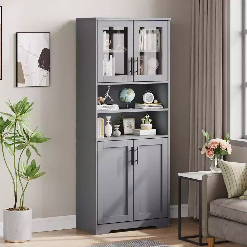 Coolmee Armoire de rangement haute de 170 cm, meuble de salle de bain avec 4 portes et étagères réglables, armoire de cuisine, buffet pour salon ou salle à manger