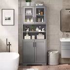Coolmee Armoire de rangement haute de 170 cm, meuble de salle de bain avec 4 portes et étagères réglables, armoire de cuisine, buffet pour salon ou salle à manger