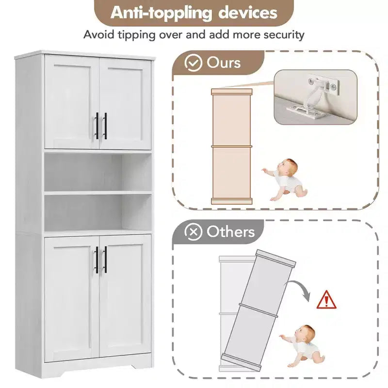 Coolmee Armoire de rangement haute de 170 cm, meuble de salle de bain avec 4 portes et étagères réglables, armoire de cuisine, buffet pour salon ou salle à manger