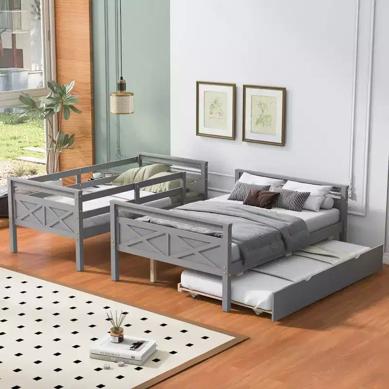 Lits superposés jumeaux sur grand format avec lit gigogne, cadre de lit superposé en bois massif pour enfants, adolescents et adultes, convertibles en 2 lits