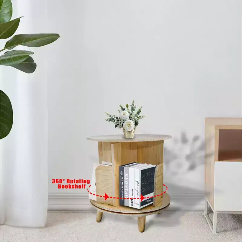 Étagère à livres rotative à 360° en pin Slickblue, étagère ronde autoportante à 1/3/4 niveaux pour livres, jouets et décoration