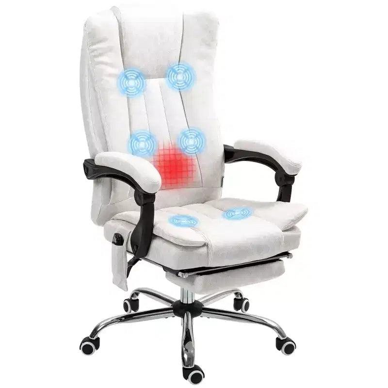 Chaise de bureau de massage Vinsetto à 6 points et chauffante, chaise d'ordinateur inclinable avec hauteur et repose-pieds réglables, blanche