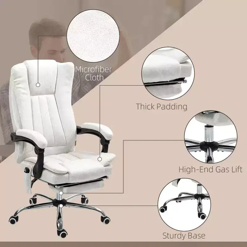 Chaise de bureau de massage Vinsetto à 6 points et chauffante, chaise d'ordinateur inclinable avec hauteur et repose-pieds réglables, blanche