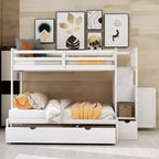 Lits superposés jumeaux avec escalier et tiroirs pour enfants, lits superposés en bois jumeaux avec escalier et armoire de rangement