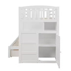 Lits superposés jumeaux avec escalier et tiroirs pour enfants, lits superposés en bois jumeaux avec escalier et armoire de rangement