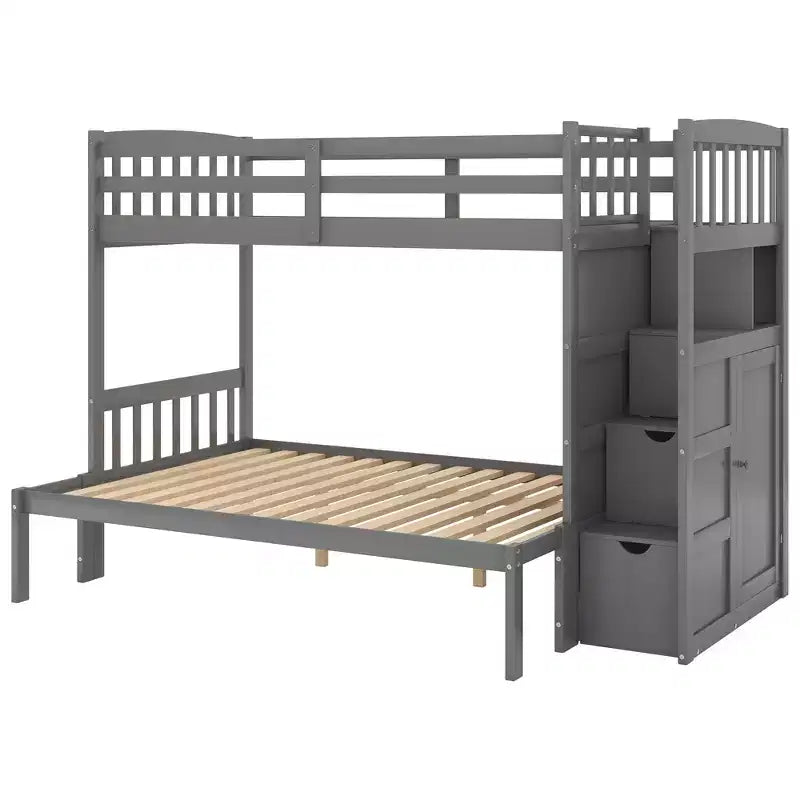 Lits superposés jumeaux avec escalier et tiroirs pour enfants, lits superposés en bois jumeaux avec escalier et armoire de rangement