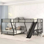 Lit superposé en métal (double au-dessus de grand), lit superposé en L pour 3 enfants, lit superposé triple robuste avec bureau et toboggan, noir
