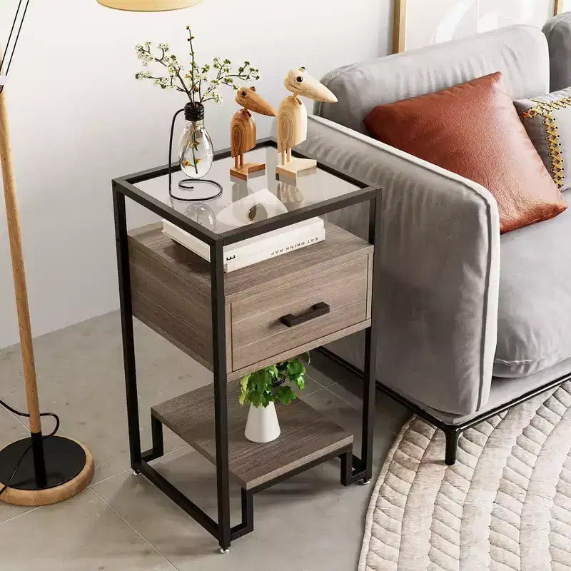 1 table de chevet, table d'appoint avec tiroir de rangement et petite table d'appoint à 3 niveaux