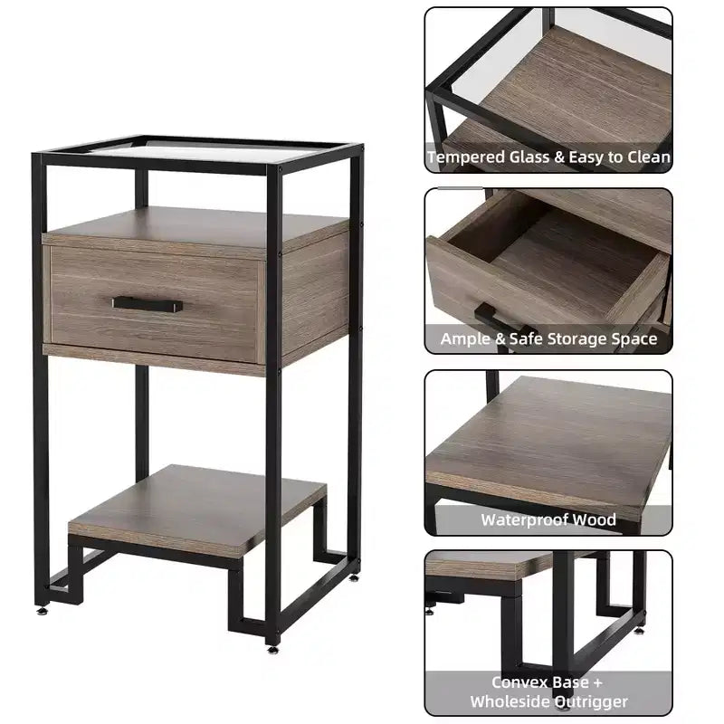1 table de chevet, table d'appoint avec tiroir de rangement et petite table d'appoint à 3 niveaux