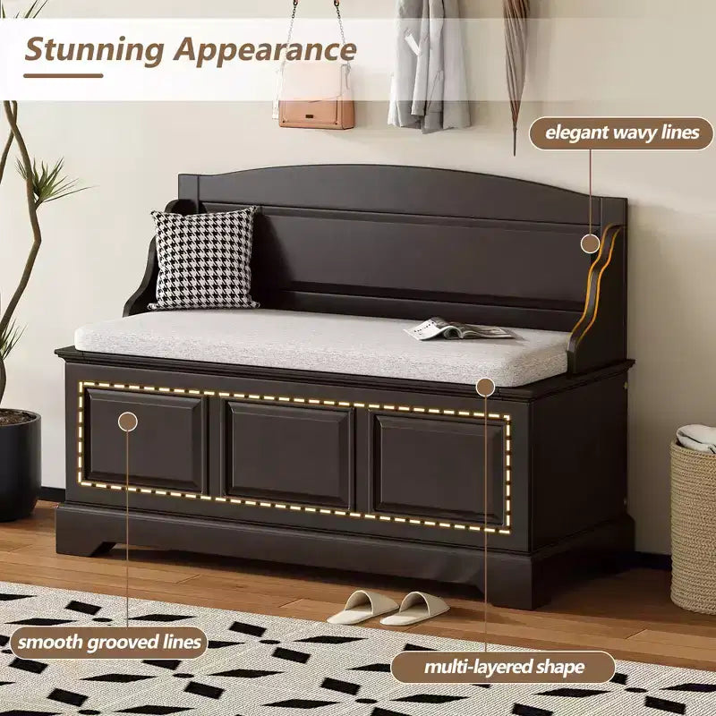 Banc de rangement pour chaussures GDFStudio Ruth de style moderne du milieu du siècle avec rangement dissimulé et coussin en lin
