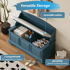 Banc de rangement pour chaussures GDFStudio Ruth de style moderne du milieu du siècle avec rangement dissimulé et coussin en lin