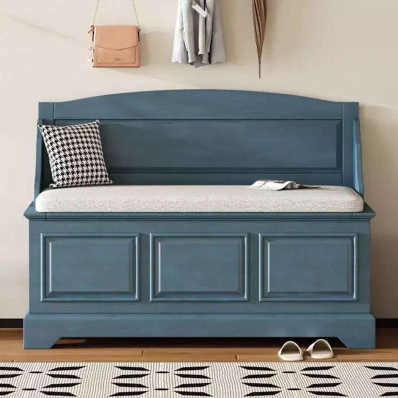 GDFStudio Ruth Mid-Century Modern Style Entryway Shoe Storage Bench with Hidden Storage and Linen Cushion