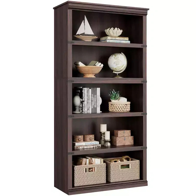 Bibliothèque de ferme à 5 étagères, avec rangement, étagères ouvertes, étagères de rangement, bibliothèques en bois de 81 cm de large pour bureau, bibliothèque