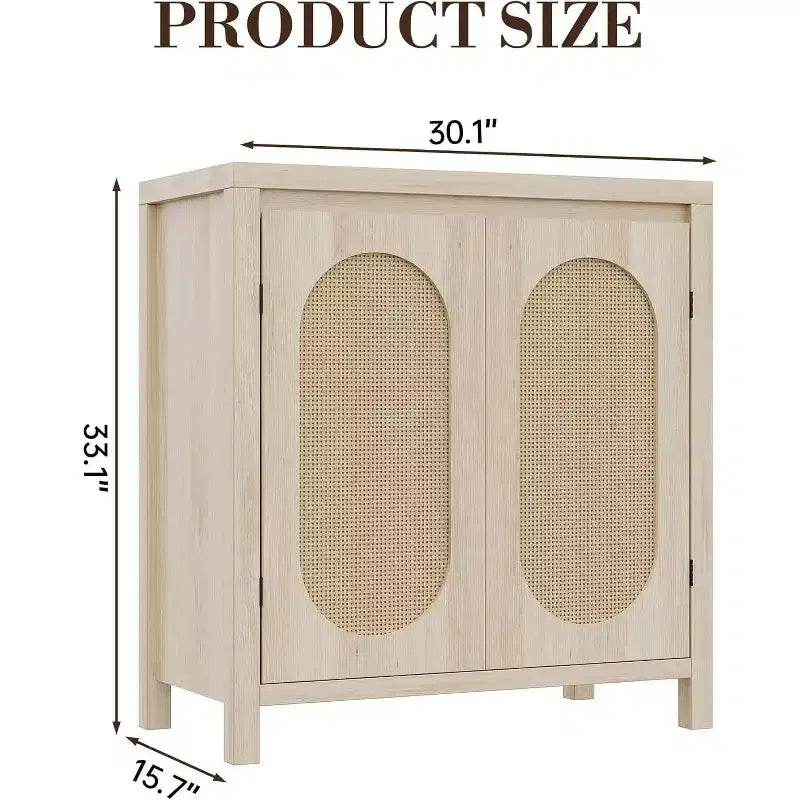 COZONY 30 Buffet bahut en rotin style Mid-Century avec étagères réglables, meuble de rangement rétro pour salon ou salle à manger