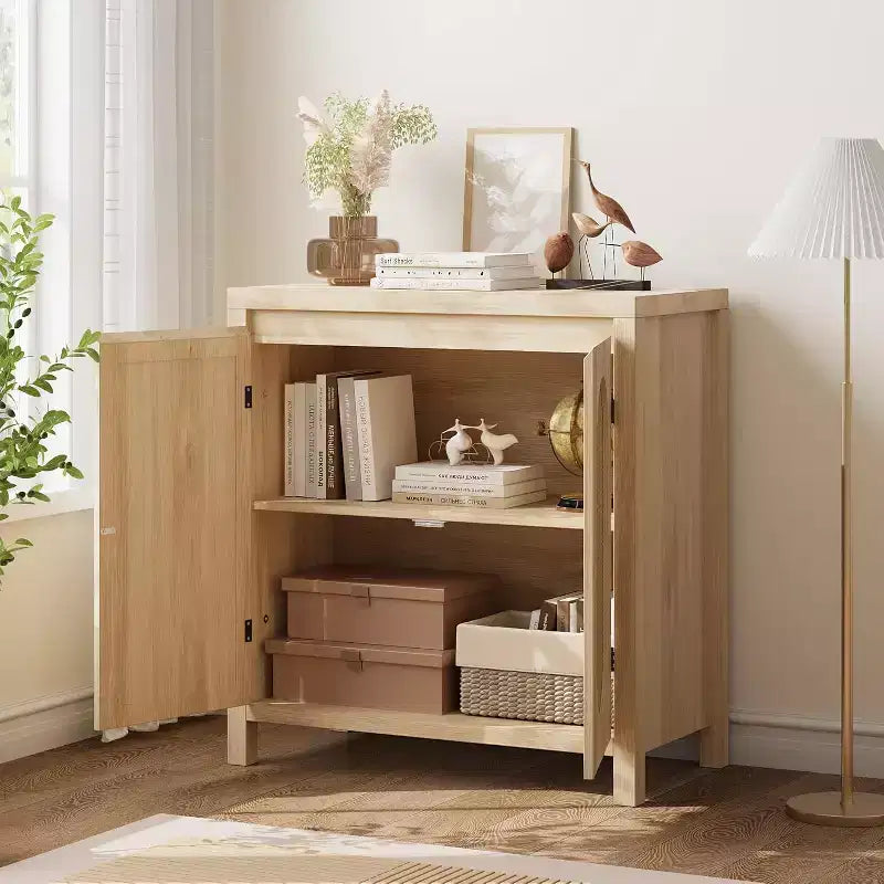 COZONY 30 Buffet bahut en rotin style Mid-Century avec étagères réglables, meuble de rangement rétro pour salon ou salle à manger