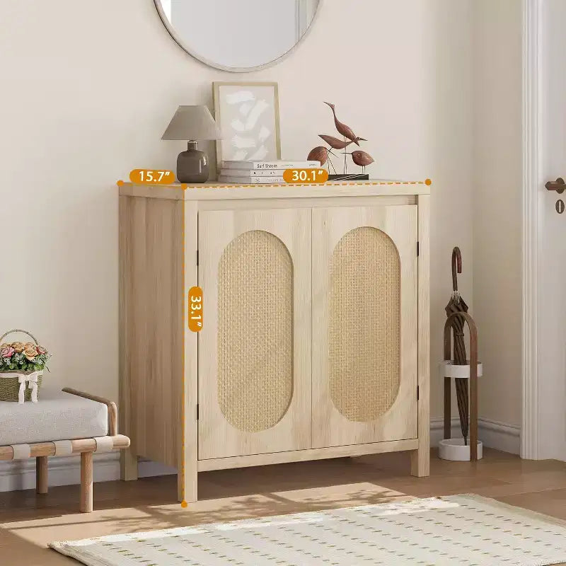 COZONY 30 Buffet bahut en rotin style Mid-Century avec étagères réglables, meuble de rangement rétro pour salon ou salle à manger