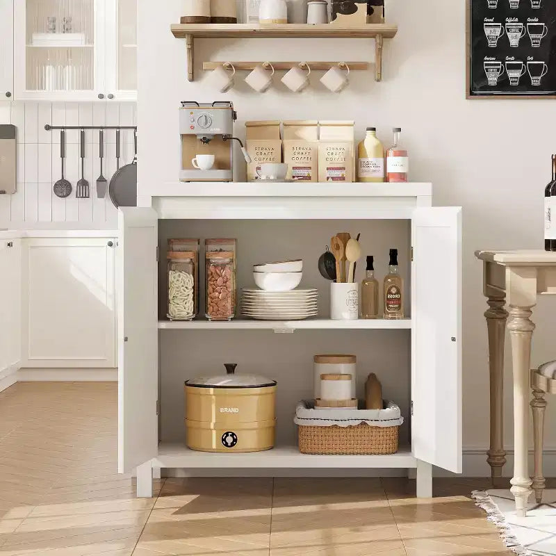 COZONY 30 Buffet bahut en rotin style Mid-Century avec étagères réglables, meuble de rangement rétro pour salon ou salle à manger