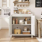 COZONY 30 Buffet bahut en rotin style Mid-Century avec étagères réglables, meuble de rangement rétro pour salon ou salle à manger