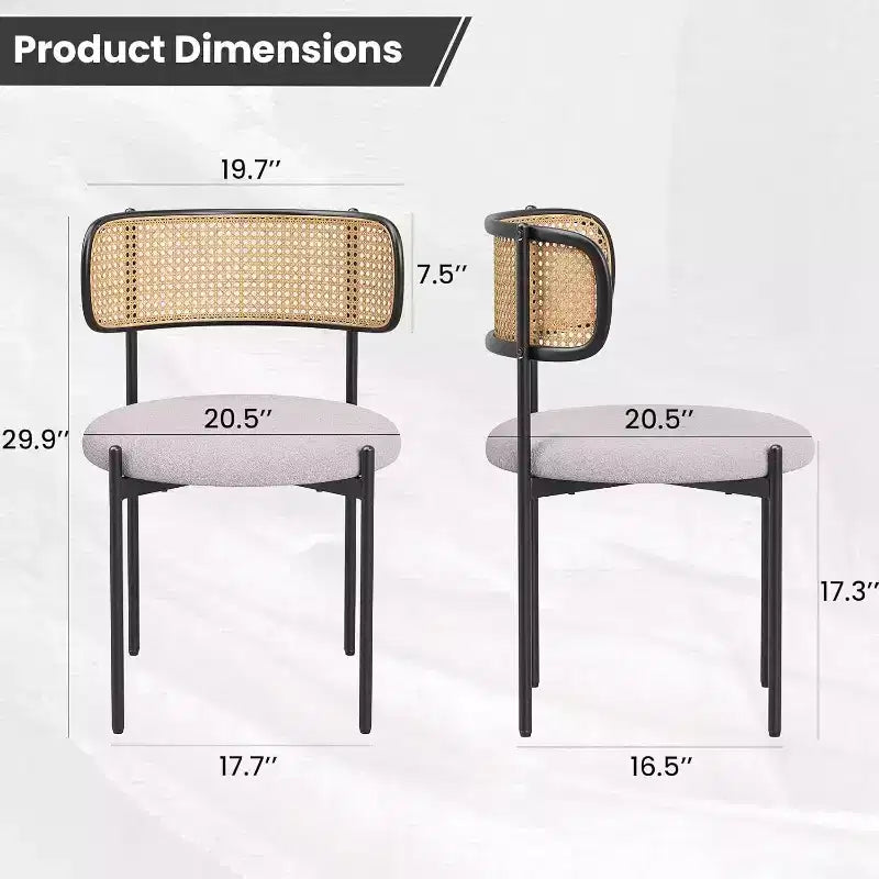 Chaises de salle à manger modernes rembourrées, lot de 4, dossier en rotin, chaises d'appoint de cuisine avec pieds en métal, rose