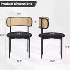 Chaises de salle à manger modernes rembourrées, lot de 4, dossier en rotin, chaises d'appoint de cuisine avec pieds en métal, rose
