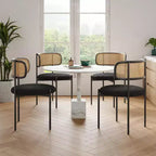 Chaises de salle à manger modernes rembourrées, lot de 4, dossier en rotin, chaises d'appoint de cuisine avec pieds en métal, rose