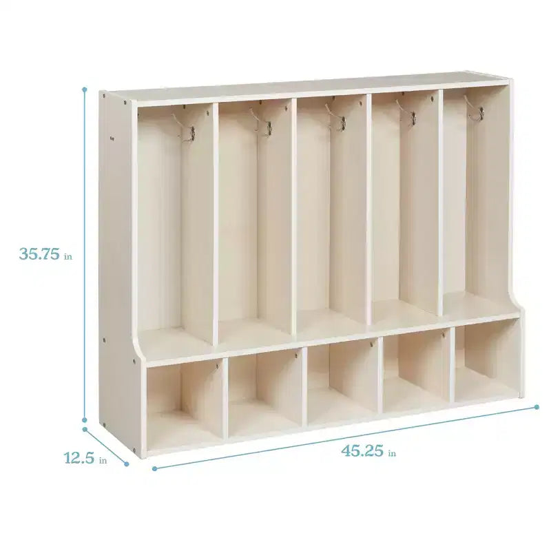 Portemanteau-vestiaire 5 sections avec banc et 5 bacs avant évidés pour tout-petits ECR4Kids Streamline