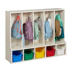 Portemanteau-vestiaire 5 sections avec banc et 5 bacs avant évidés pour tout-petits ECR4Kids Streamline