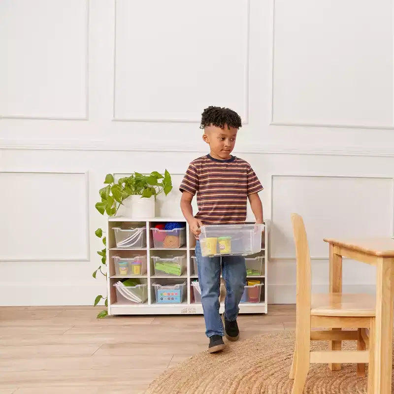 Meuble de rangement mobile ECR4Kids à 12 casiers et 15 bacs Scoop Front, 3x4, mobilier pour enfants