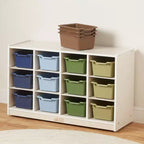 Meuble de rangement mobile ECR4Kids à 12 casiers et 15 bacs Scoop Front, 3x4, mobilier pour enfants