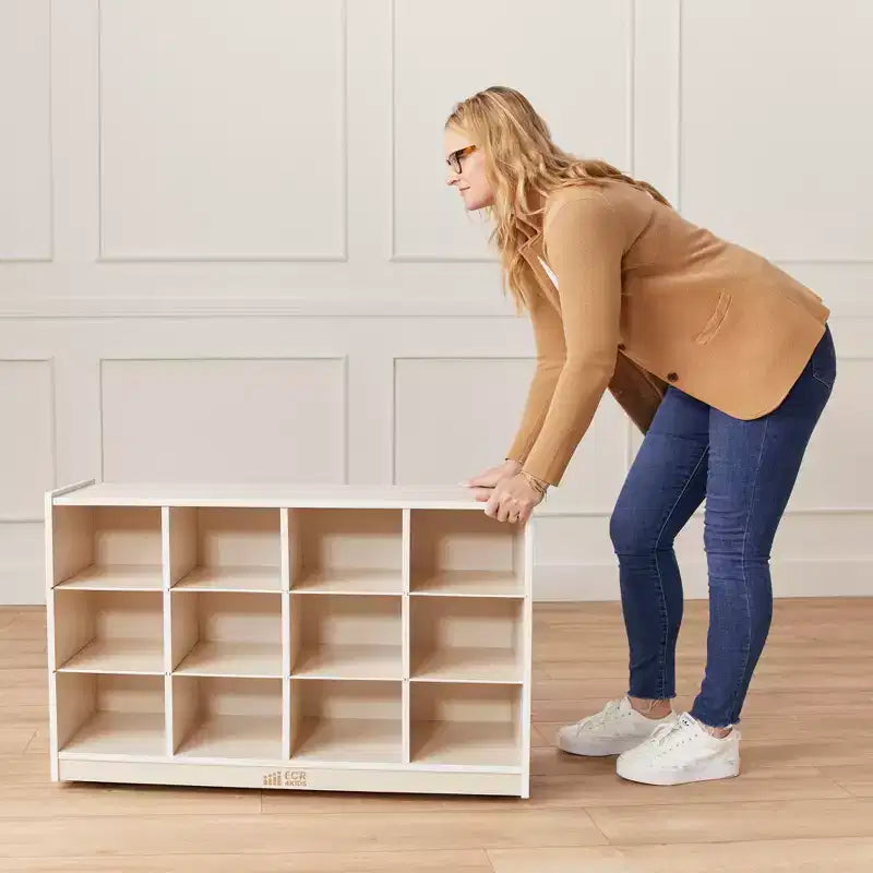 Meuble de rangement mobile ECR4Kids à 12 casiers et 15 bacs Scoop Front, 3x4, mobilier pour enfants