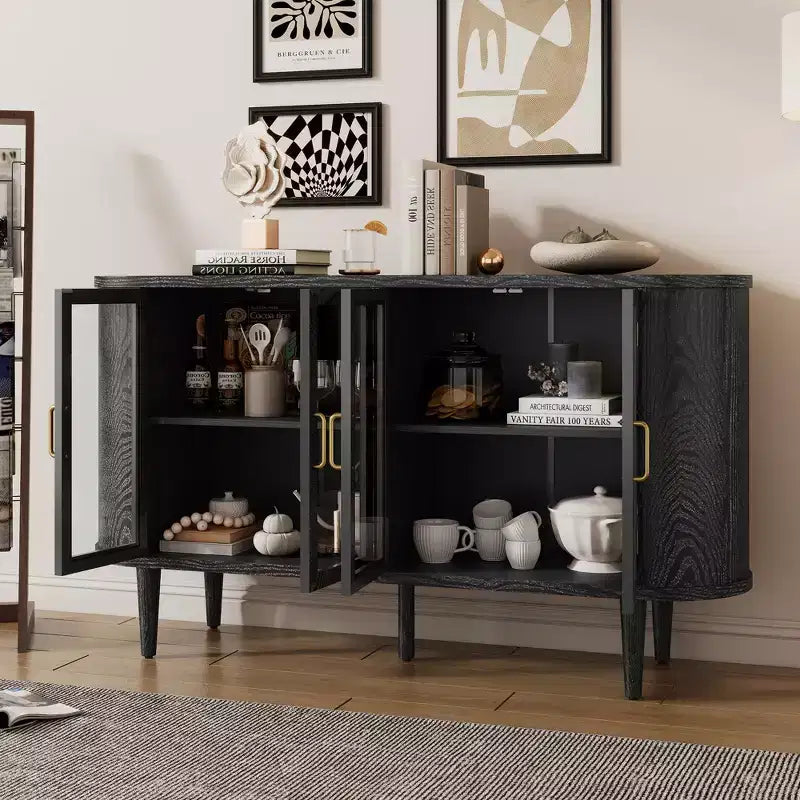 Meuble Buffet de Ferme en Bois avec Portes Vitrées et Étagères Réglables pour Cuisine, Salle à Manger ou Salon