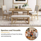 Ensemble de salle à manger GDFStudio Monica 6 pièces avec table en bois de 152 cm et chaises et banc rembourrés