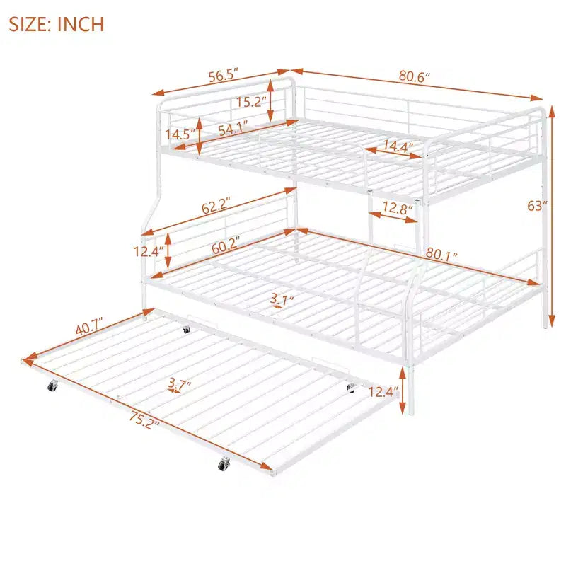 Lit superposé en métal Full XL sur Queen avec lit gigogne, convertible en 2 lits séparés, cadre de lit en fer robuste pour enfants et adolescents