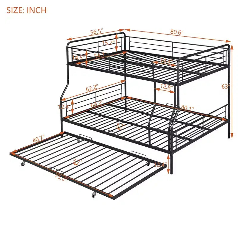 Lit superposé en métal Full XL sur Queen avec lit gigogne, convertible en 2 lits séparés, cadre de lit en fer robuste pour enfants et adolescents