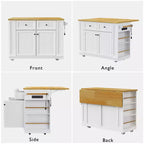 Ensemble îlot de cuisine 48 avec 2 tabourets de bar, abattant, prise de courant, 2 tiroirs, rangement avec porte, 5 étagères latérales, chariot de cuisine roulant