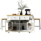 Ensemble îlot de cuisine 48 avec 2 tabourets de bar, abattant, prise de courant, 2 tiroirs, rangement avec porte, 5 étagères latérales, chariot de cuisine roulant