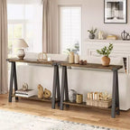 Console de ferme GustoWave avec rangement, table d'entrée étroite à 2 niveaux avec cadre en métal et MDF pour le salon - Rustique