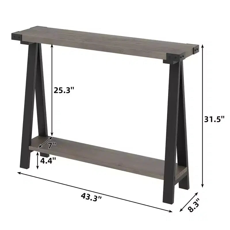 Console de ferme GustoWave avec rangement, table d'entrée étroite à 2 niveaux avec cadre en métal et MDF pour le salon - Rustique