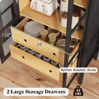 Meuble de rangement haut AMERLIFE 71 avec portes vitrées et tiroirs pour salon, chêne noir
