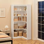 Bibliothèque d'angle de 182 cm de haut, bibliothèque d'angle en L à 5 niveaux, étagères de style fermier avec rangement pour salon, bureau à domicile, blanc