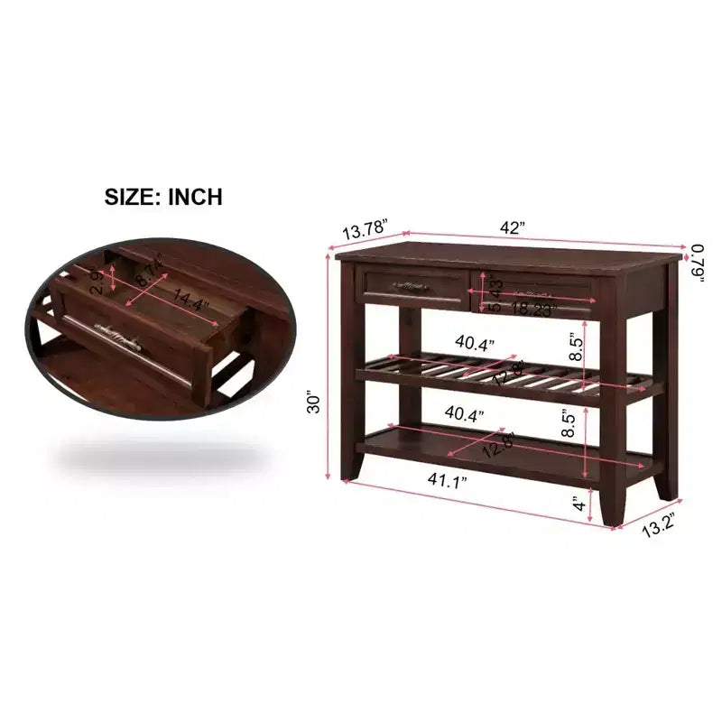 Hostack Console de 106,7 cm avec 2 tiroirs de rangement et 2 étagères pour salon et salle à manger, expresso