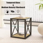 Lot de 2 tables d'appoint modernes avec tiroir - Tables de chevet en MDF grain de bois rustique et plateau en verre trempé pour chambre et salon