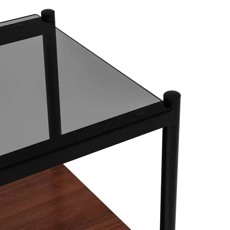 Lot de 2 tables d'appoint modernes avec tiroir - Tables de chevet en MDF grain de bois rustique et plateau en verre trempé pour chambre et salon