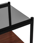 Lot de 2 tables d'appoint modernes avec tiroir - Tables de chevet en MDF grain de bois rustique et plateau en verre trempé pour chambre et salon