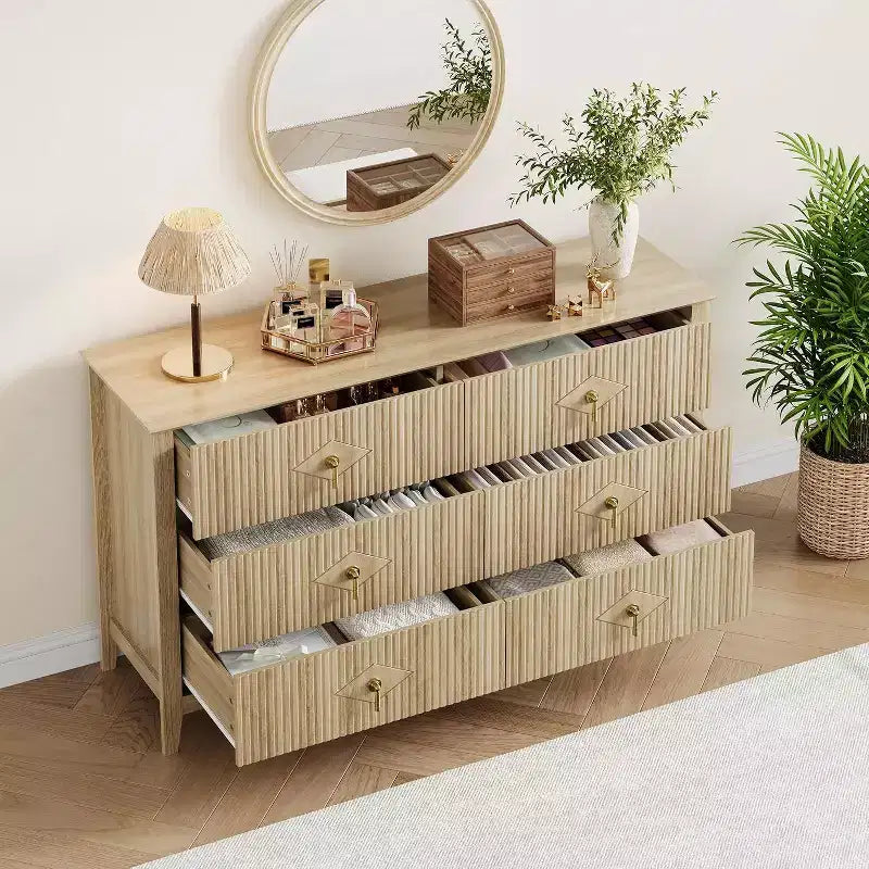 Acekool 54 Commode 6 Tiroirs Cannelés, Commode de Rangement Moderne, pour Placard ou Couloir