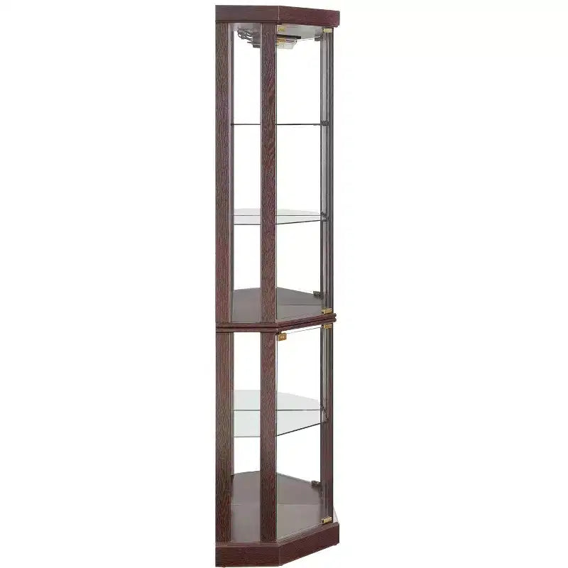 Meuble d'angle Okak, Vitrine d'angle avec portes et étagères en verre, Vitrine d'exposition d'angle pour salon