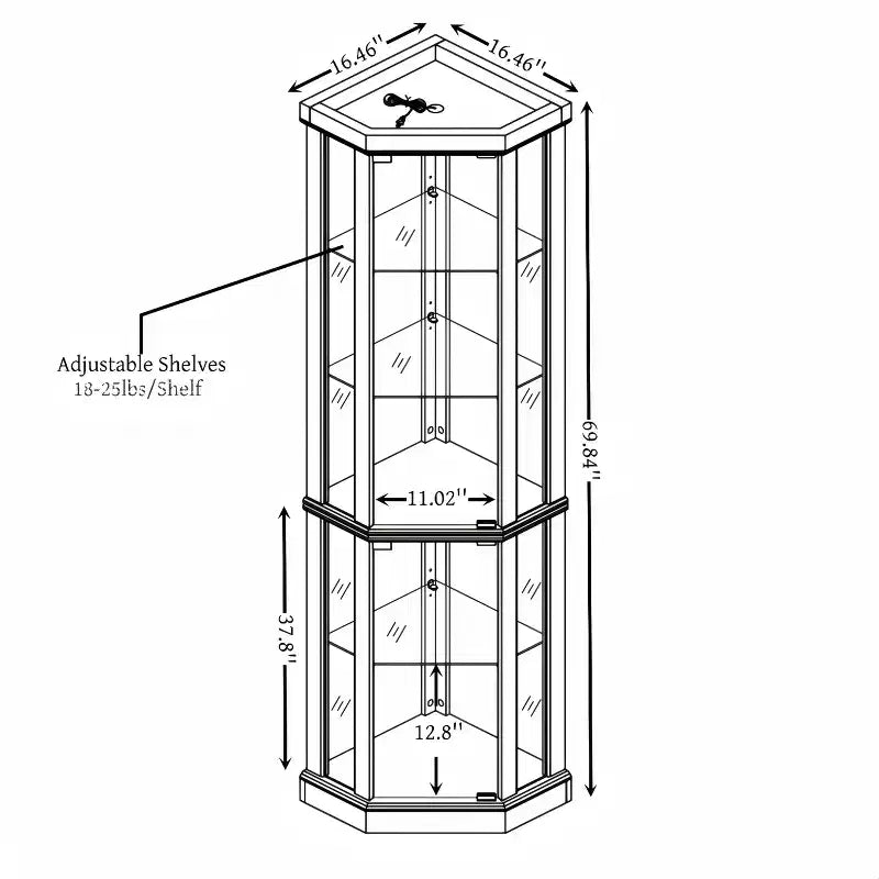 Meuble d'angle Okak, Vitrine d'angle avec portes et étagères en verre, Vitrine d'exposition d'angle pour salon