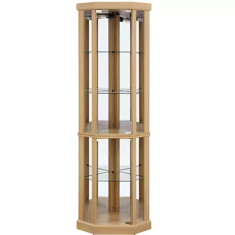 Meuble d'angle Okak, Vitrine d'angle avec portes et étagères en verre, Vitrine d'exposition d'angle pour salon